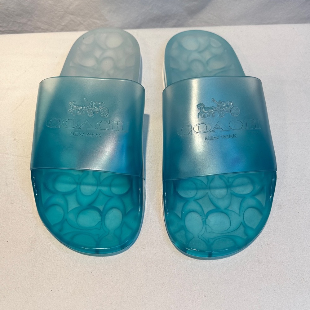 🆕 Coach Translucent Aqua Slide Sandals - Picture 2 of 6
